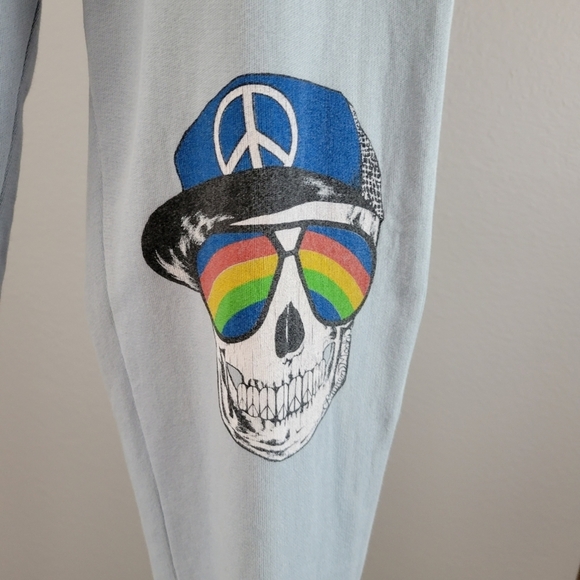 LAUREN MOSHI // ltd ed dola rainbow peace skull blue vintage feel pocket joggers - Picture 6 of 15